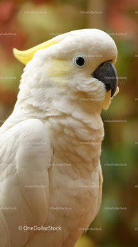 White Cockatoo Close-Up Against Colorful Background