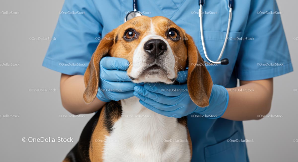 Beagle Dog Being Examined by a Veterinarian