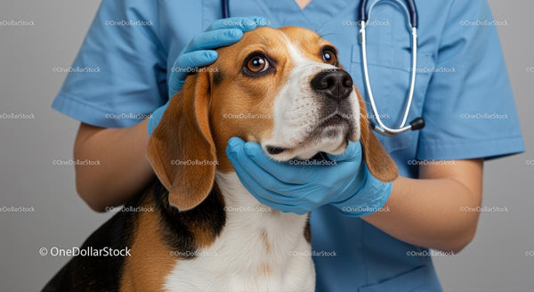 Veterinarian Examining a Beagle in Blue Scrubs