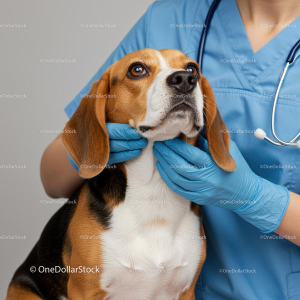 Veterinarian Examining Beagle Dog at Clinic