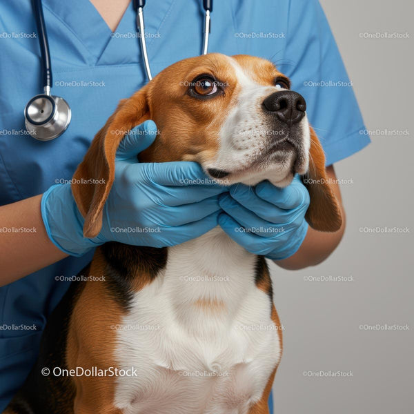 Beagle podczas badania weterynaryjnego