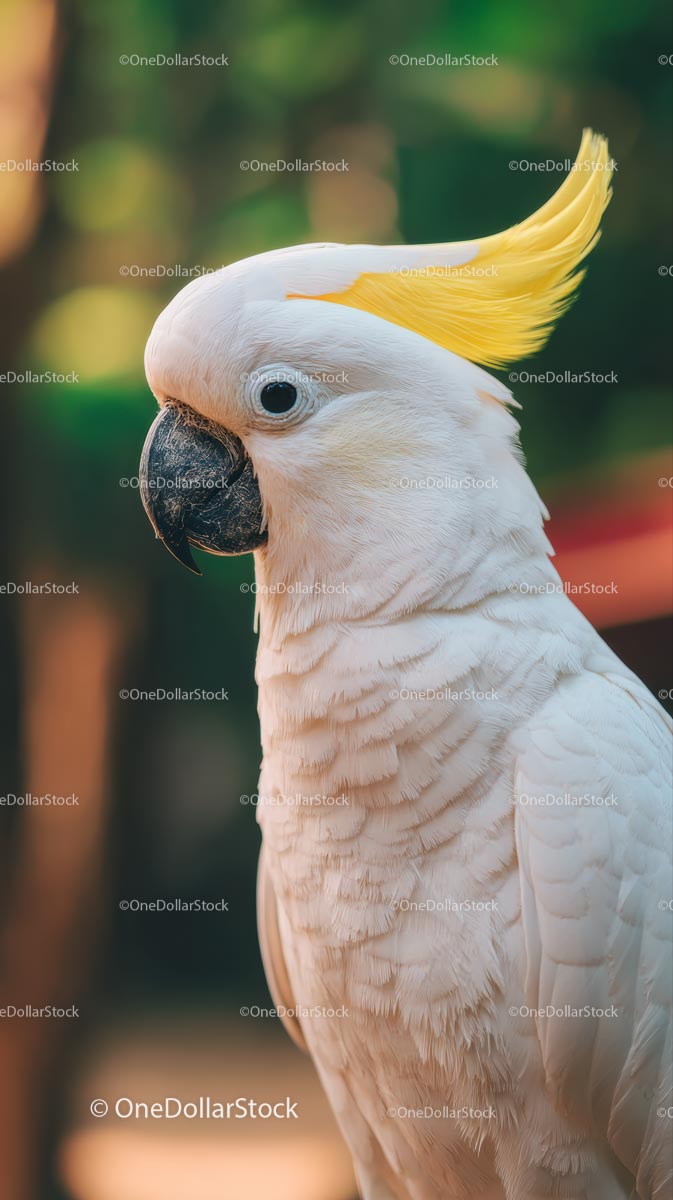 Close-up of a White Cockatoo with a Vibrant Yellow Crest
