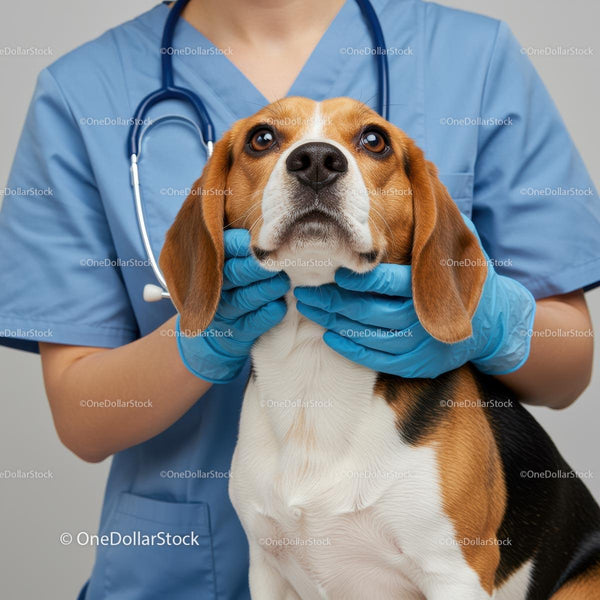 Veterinarian Examining Beagle Dog in Clinic