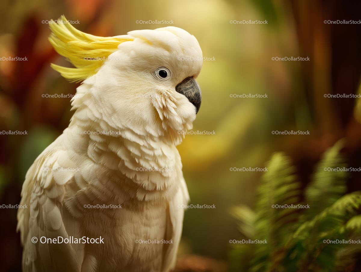 White Cockatoo with Yellow Crest in Lush Tropical Setting