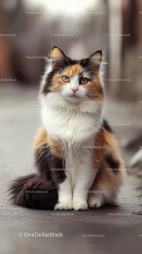 Fluffy Calico Cat with Striking Tri-Color Fur