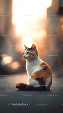 Calico Cat Sitting Gracefully at Sunset