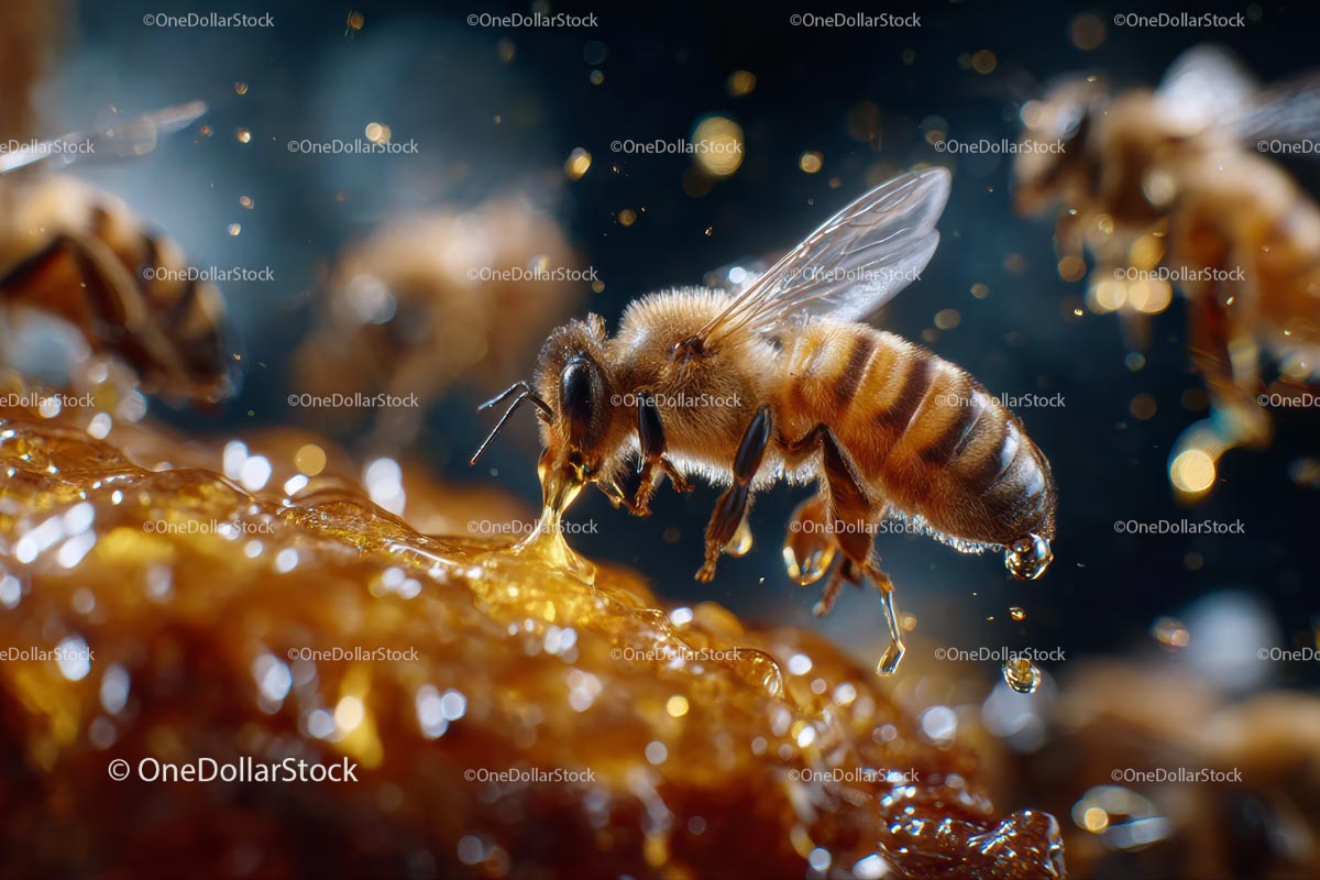 Honeybee Collecting Nectar from Golden Honeycomb