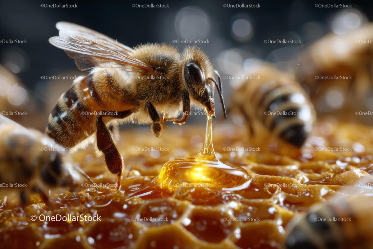 Macro Closeup of Honeybee Collecting Nectar