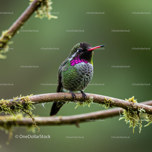 Hummingbird with Iridescent Plumage Perched on Branch