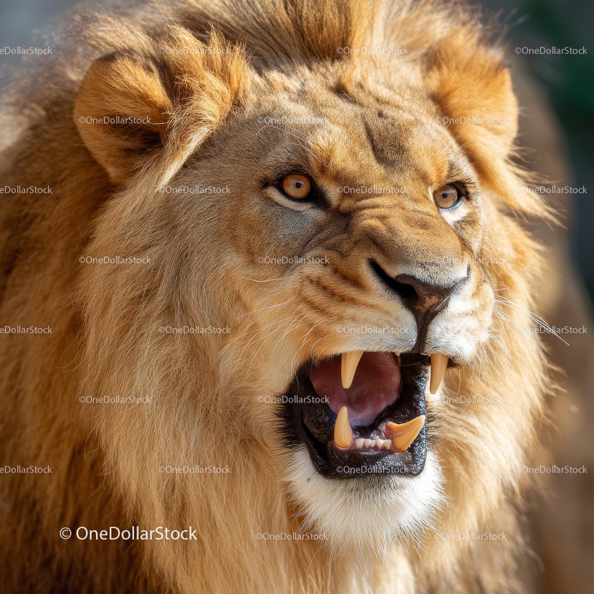 Majestic Lion Roaring in Its Natural Habitat