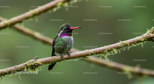 Vibrant Hummingbird Perched on Mossy Branch