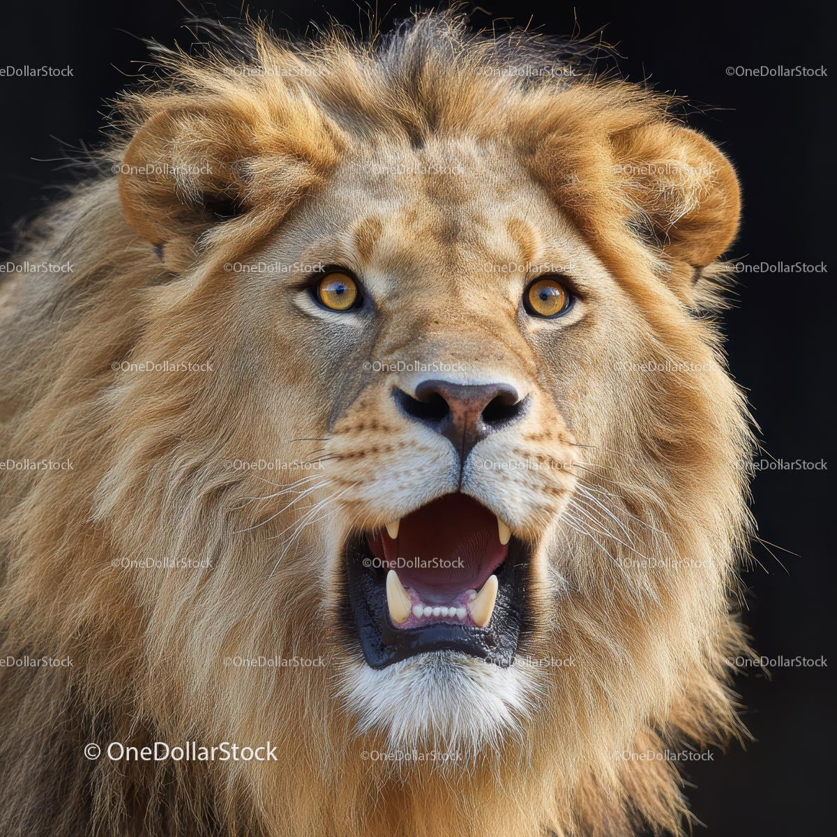 Majestic Lion with Golden Mane Roaring Fiercely