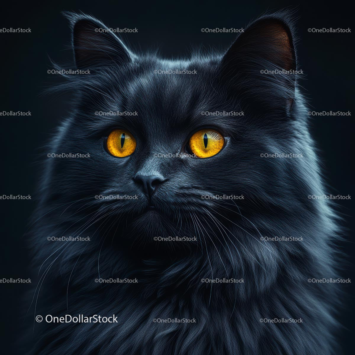 Black Cat with Intense Yellow Eyes in Dark Setting
