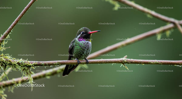 Colorful Hummingbird Perched on a Moss-Covered Branch