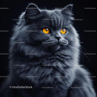 Fluffy Gray Cat with Striking Amber Eyes
