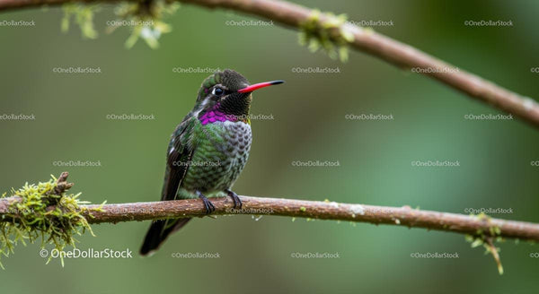 Vibrant Hummingbird Perched on a Mossy Branch