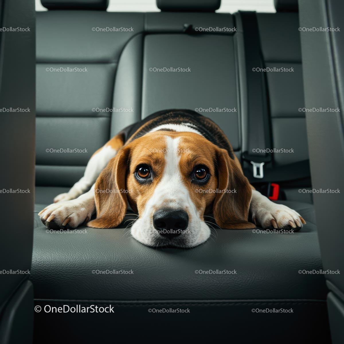 Adorable Beagle Relaxing in the Car Backseat
