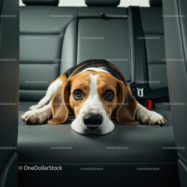 Adorable Beagle Relaxing in the Car Backseat