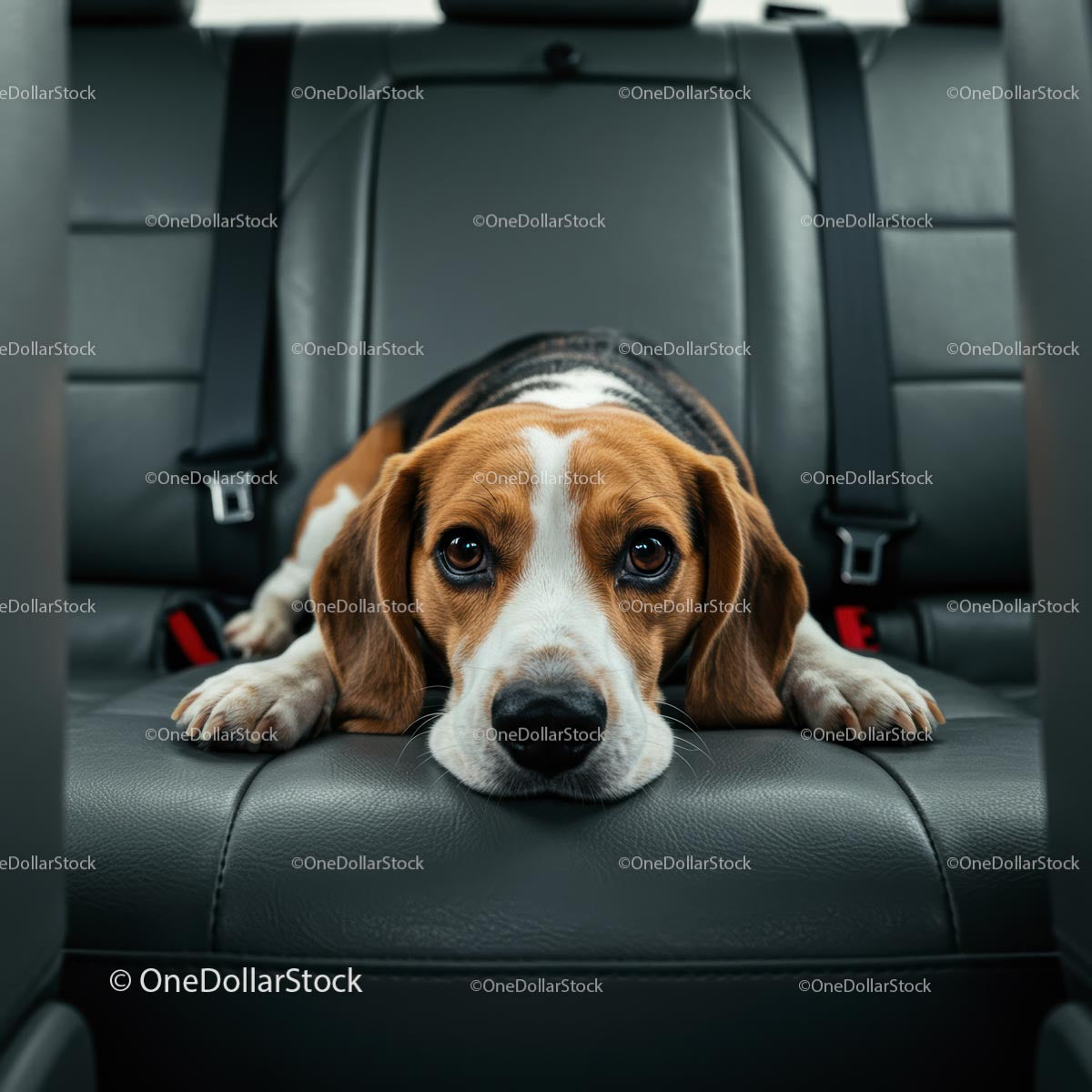 Beagle Relaxing on Back Seat of a Car
