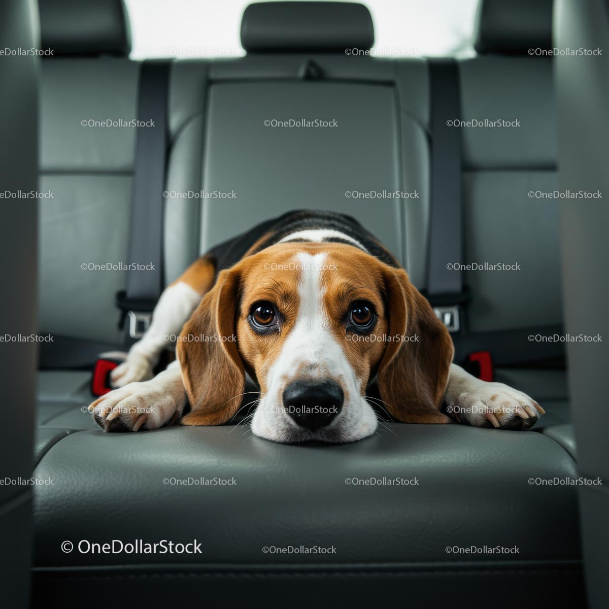 Beagle Dog Relaxing on a Car's Backseat