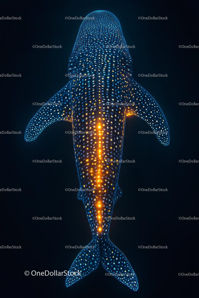 Whale Shark with Bioluminescent Glow in Deep Ocean
