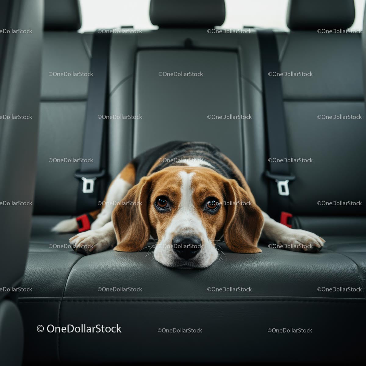 Beagle Relaxing on Car Backseat