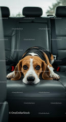 Beagle Dog Resting on Car Backseat