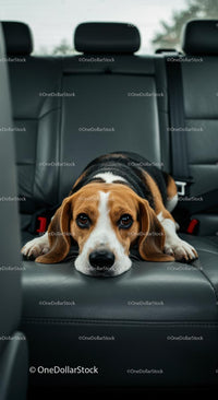 Beagle Dog Resting on Car Backseat