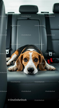 Beagle Relaxing in a Car Interior