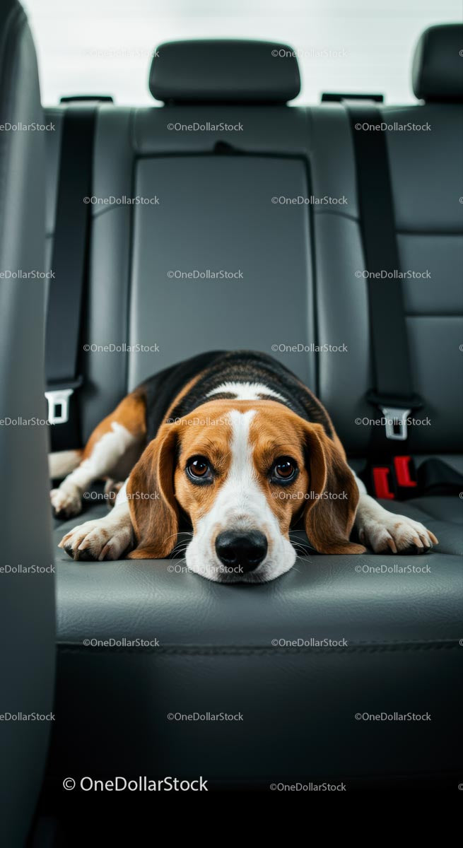 Beagle Relaxing in a Car Interior
