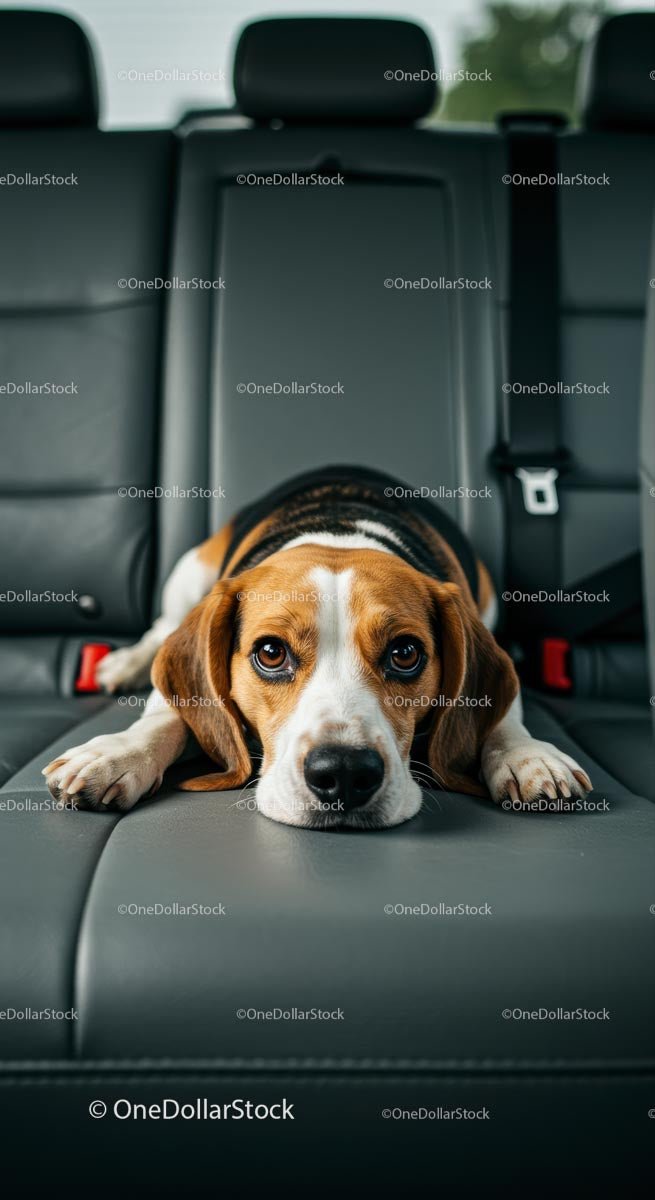 Beagle Relaxing on Car Backseat with Adorable Expression