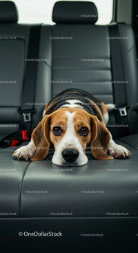 Beagle Relaxing on Car Backseat During Road Trip