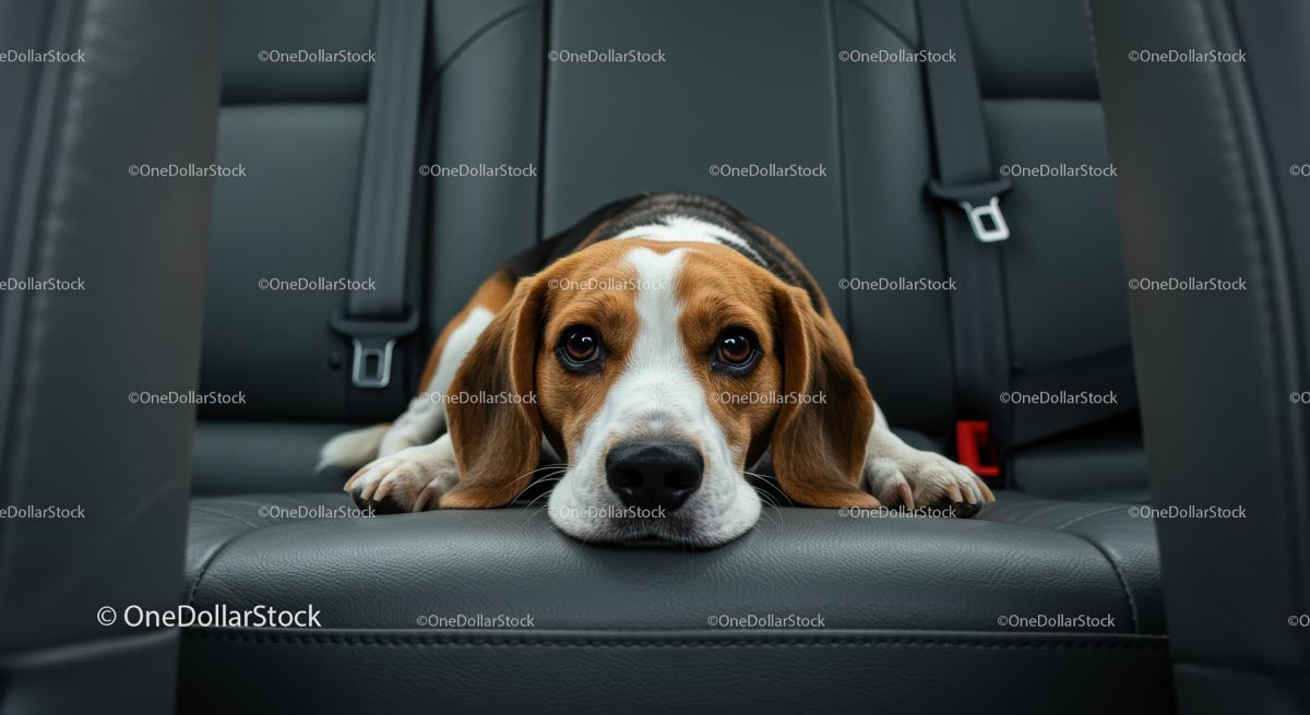 Adorable Beagle Resting in Car Back Seat