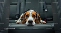Adorable Beagle Resting in Car Back Seat