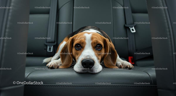 Adorable Beagle Resting in Car Back Seat