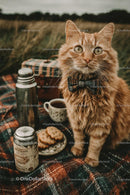 Ginger Cat Enjoying a Cozy Autumn Picnic Outdoors