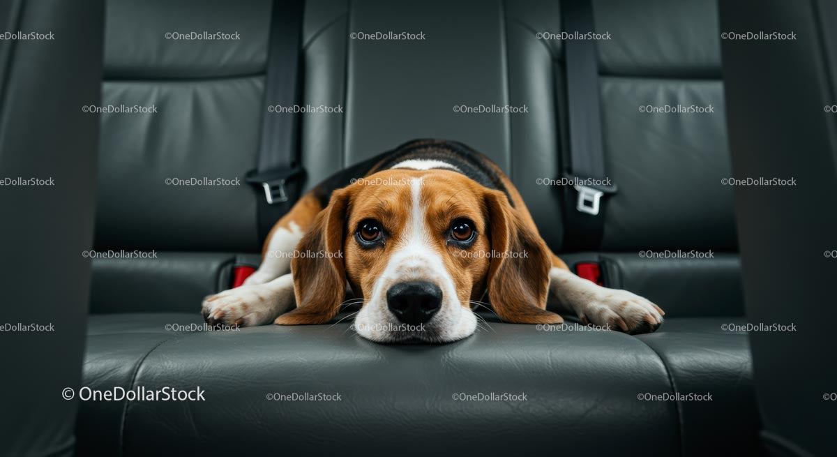 Beagle Relaxing Comfortably on Car's Backseat