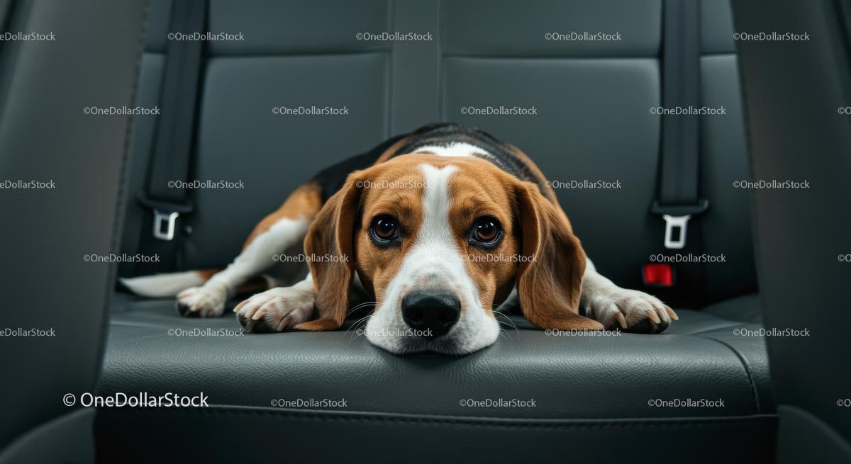 Adorable Beagle Relaxing on Car Backseat