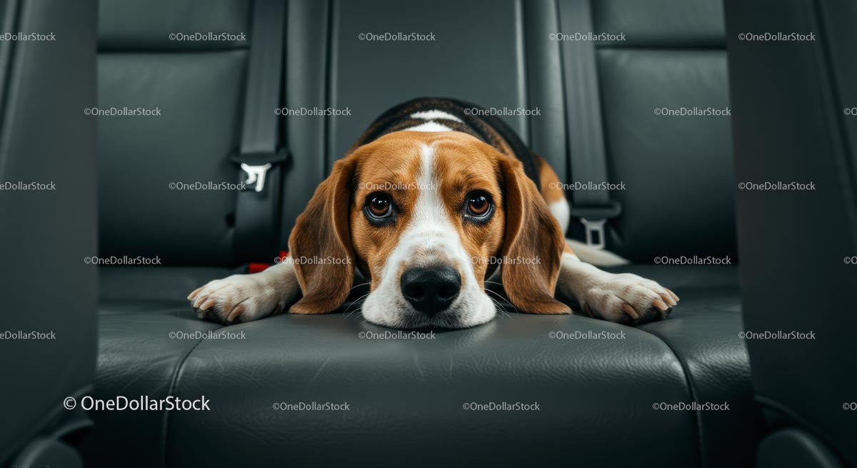 Adorable Beagle Relaxing in a Car Backseat