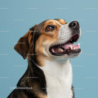 Cheerful Beagle Smiling Against a Blue Background