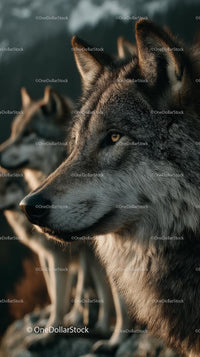 Majestic Gray Wolves in a Forest Setting