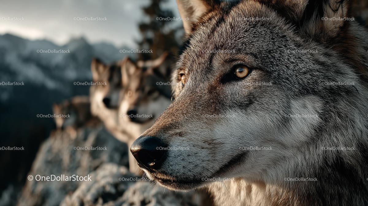Majestic Grey Wolves in Stunning Mountainous Landscape