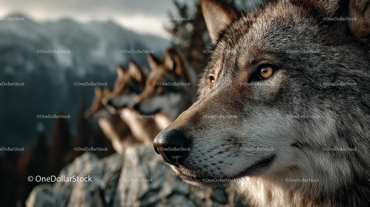 Majestic Gray Wolf in Mountain Wilderness