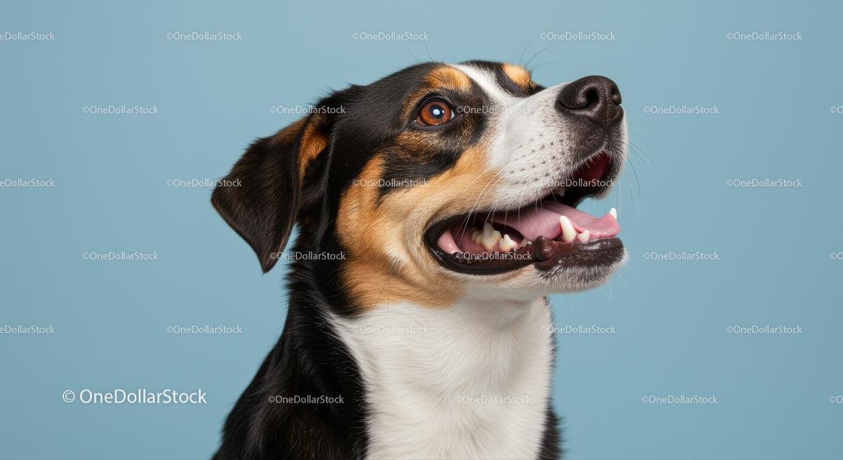 Joyful Tricolor Dog with Bright Eyes and Happy Expression
