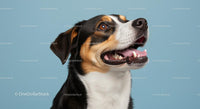 Joyful Tricolor Dog with Bright Eyes and Happy Expression