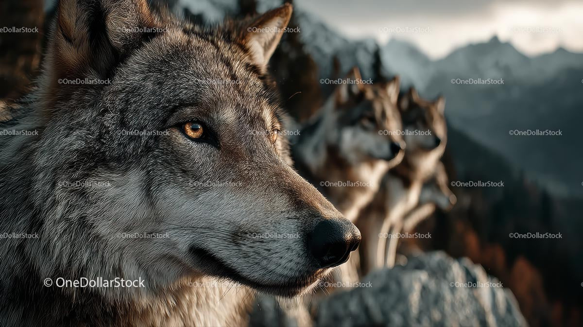 Majestic Wolves in Mountainous Landscape