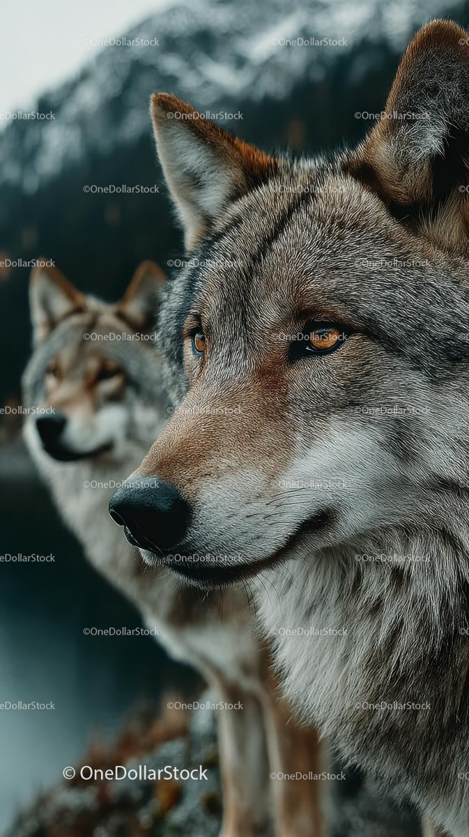 Close-Up of Majestic Gray Wolves in the Wilderness