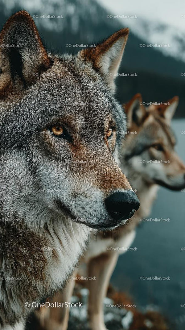 Portret majestatycznego szarego wilka na dzikiej przestrzeni