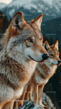 Majestic Wolves Against a Mountain Backdrop
