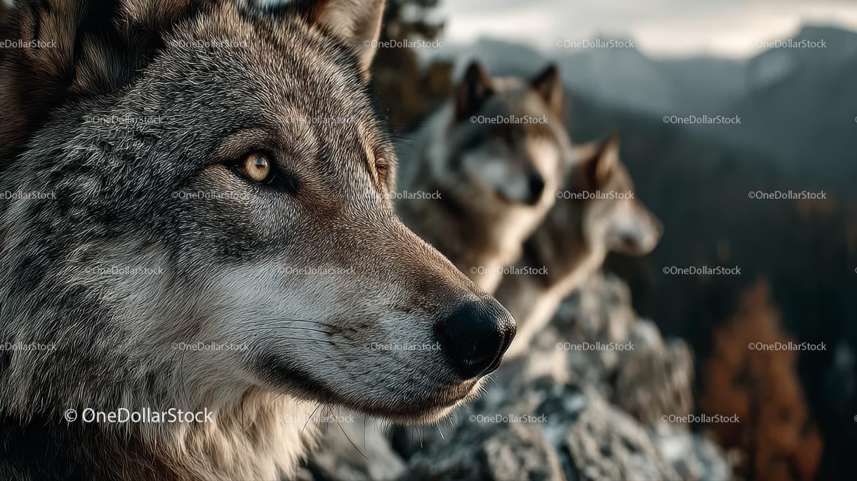 Majestic Wolf Pack in Scenic Mountain Landscape